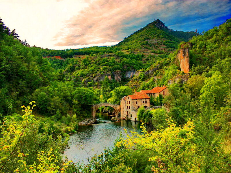 River Valley with Stone Buildings — Green