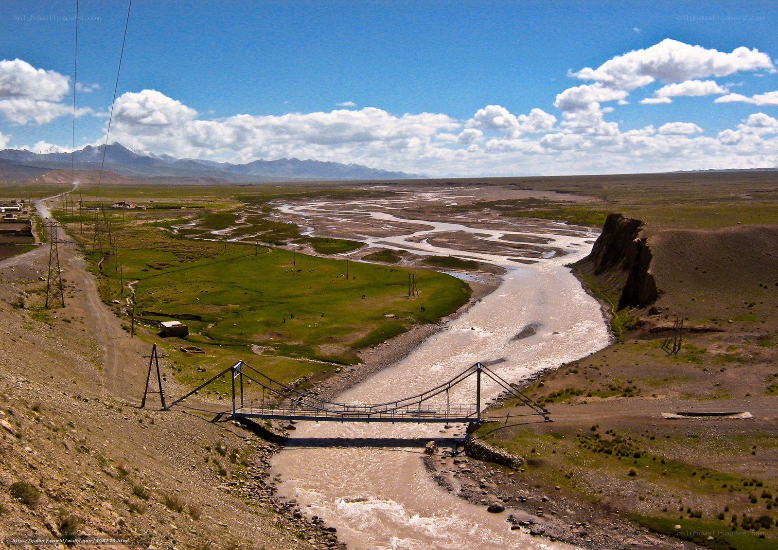 River valley with suspension bridge