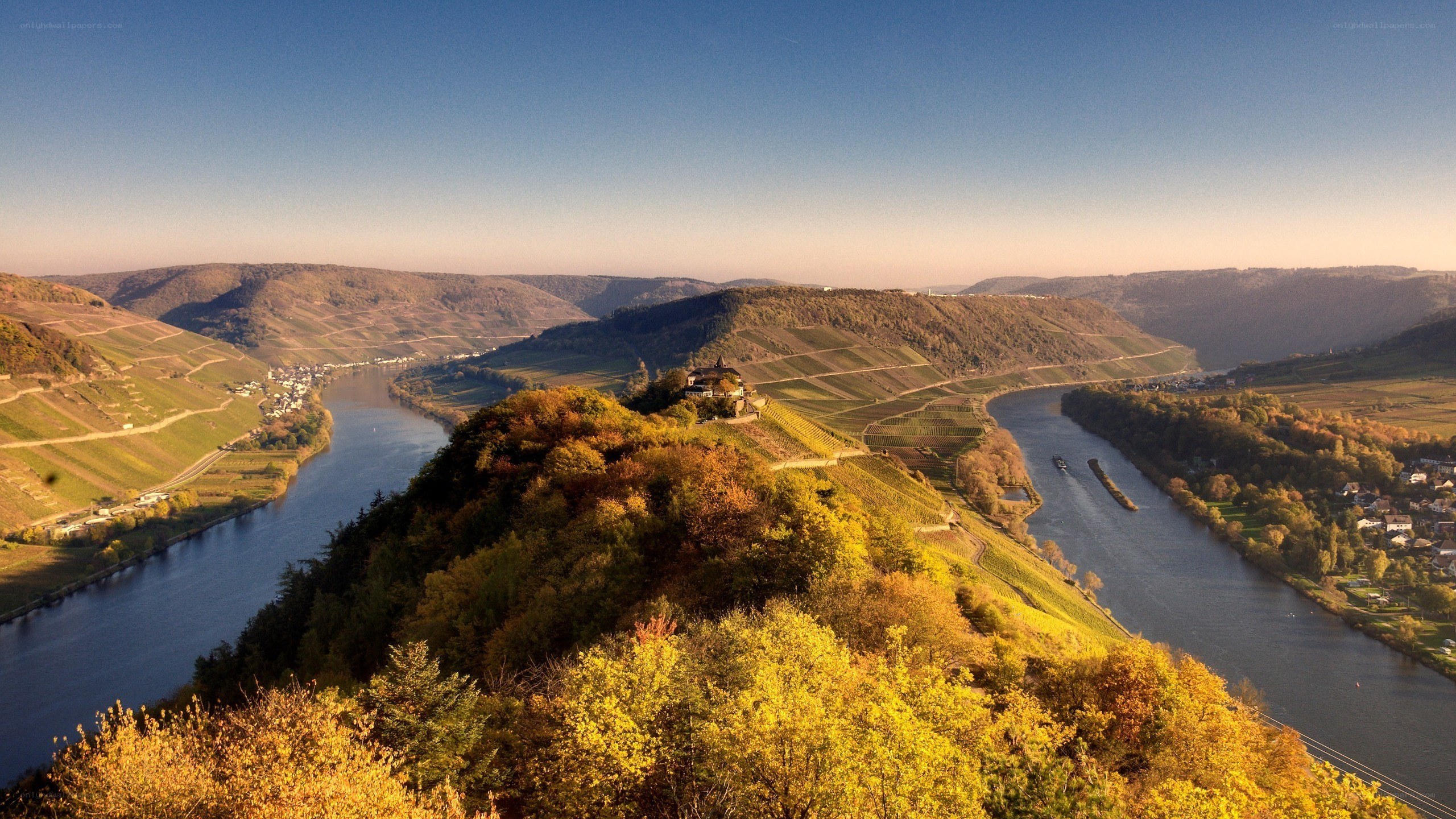 River valley with vineyards and castle