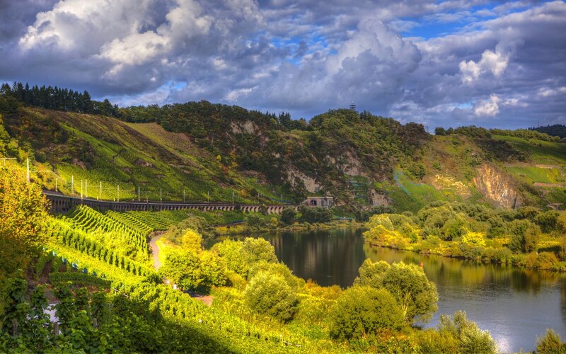 River valley with vineyards and railway