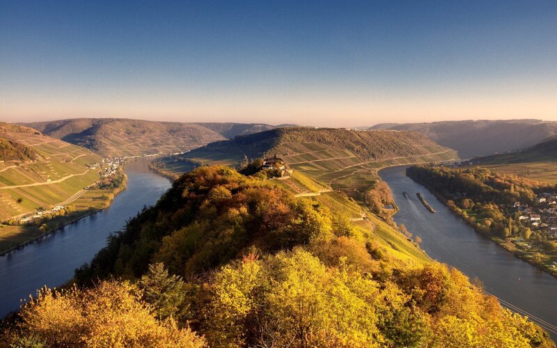 River Valley with Vineyards — Blue