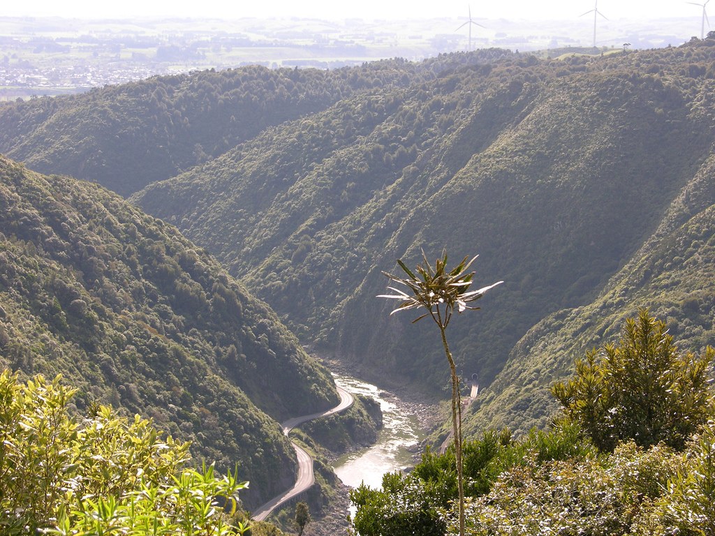 River valley with wind turbines