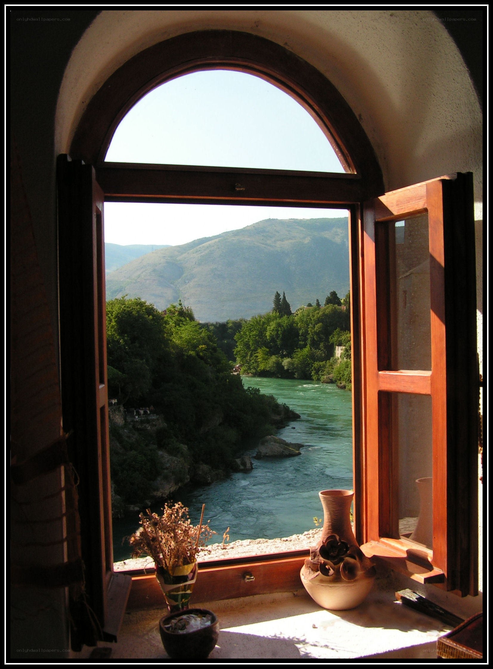 River view from arched window