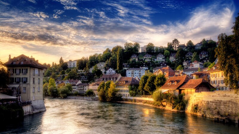 River view of a European town