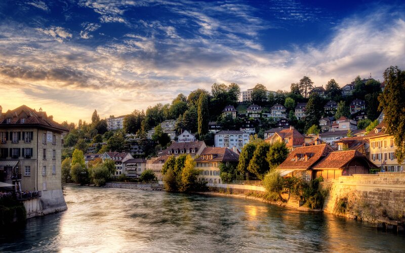 River view of a European town