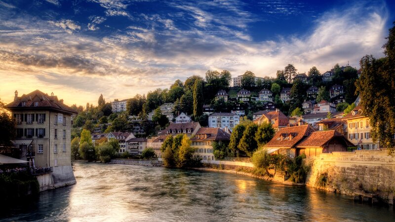 River view of a European town