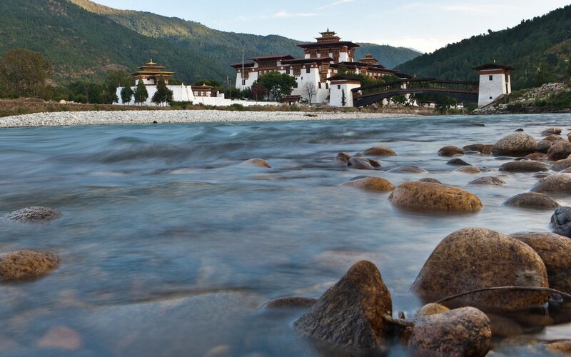 river view of dzong in bhutan