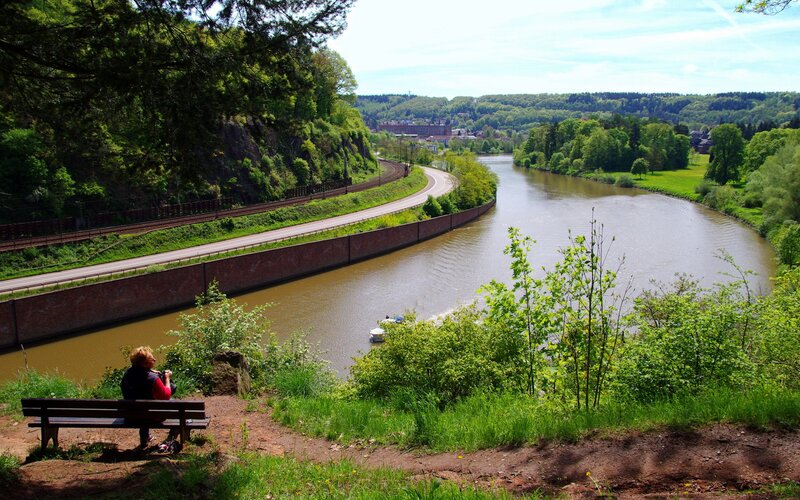 River view with boat and train
