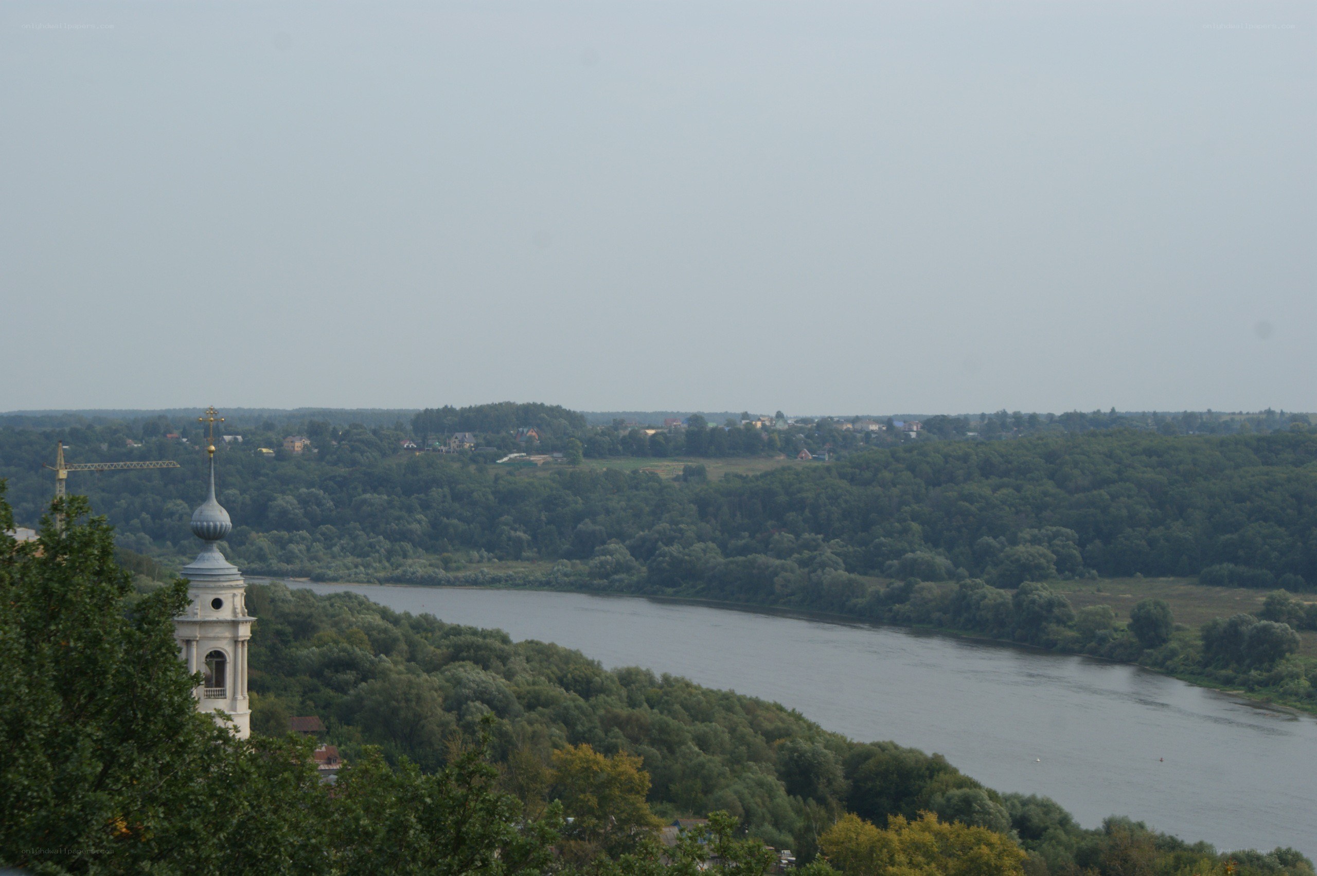 river view with church tower