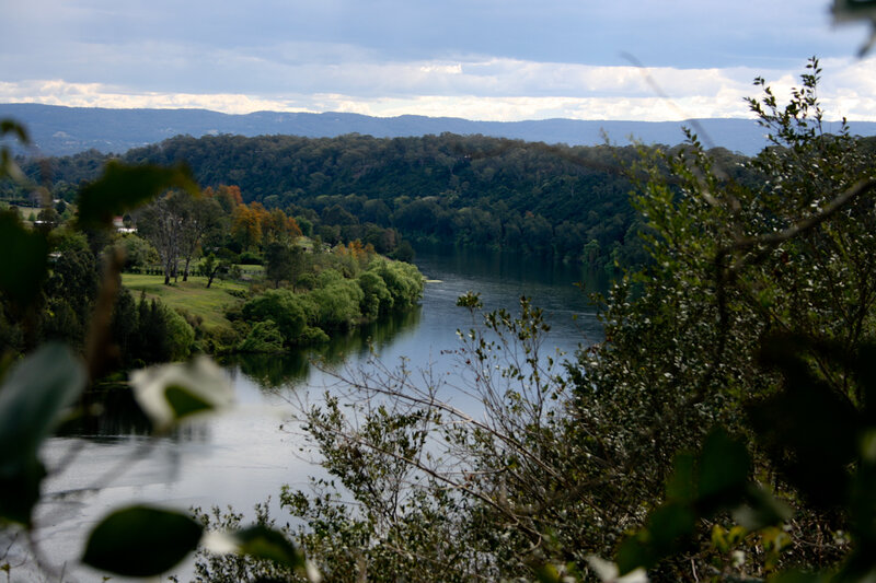 river view with forested hills