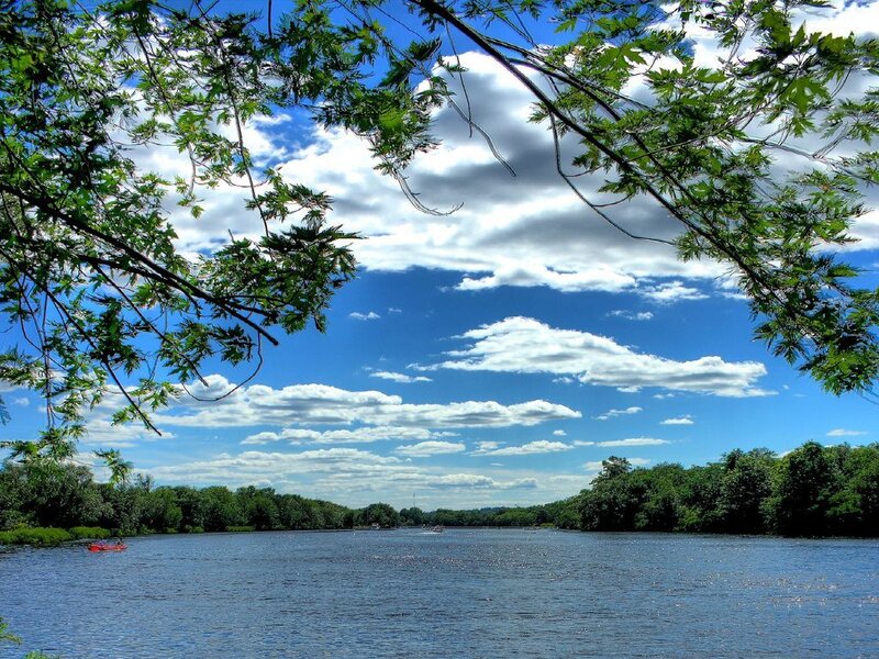 River view with trees and clouds