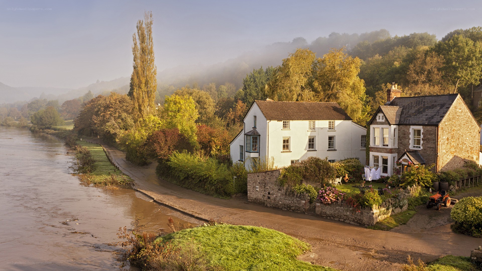 River village at dawn