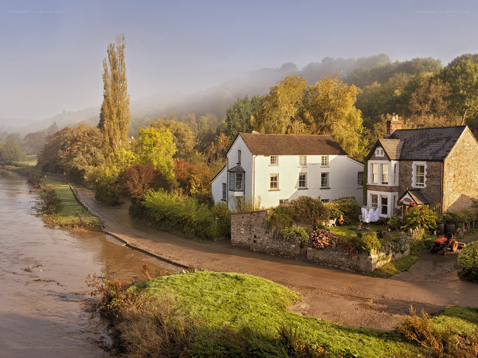 River village at dawn