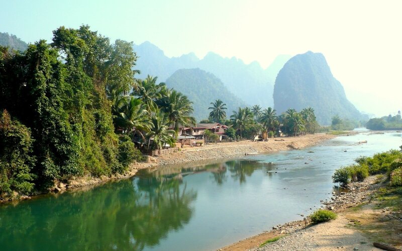river village in karst landscape