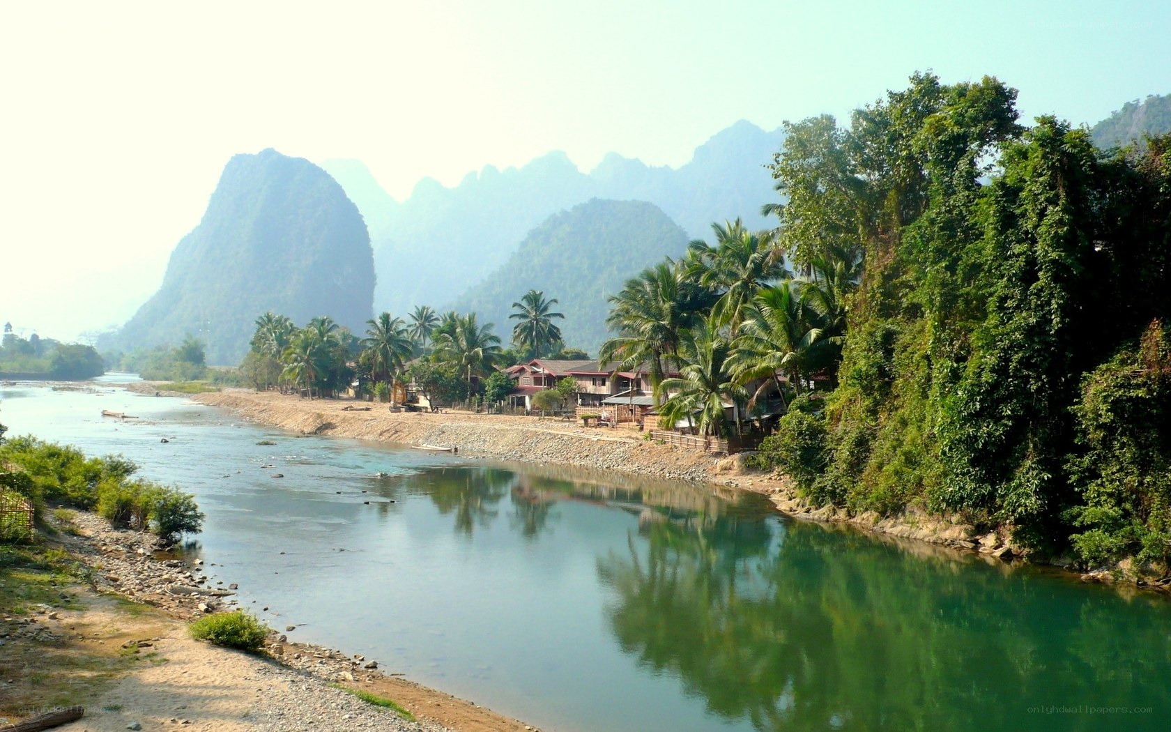 River village with karst mountains