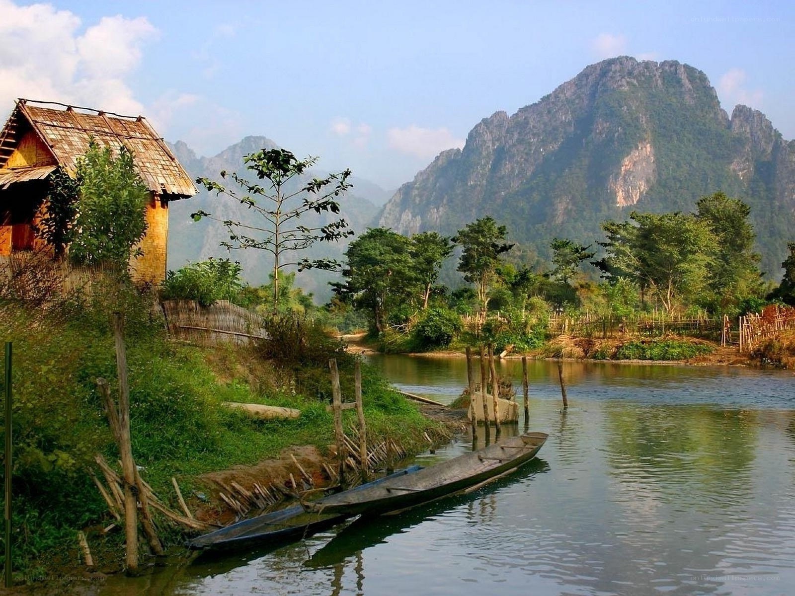 River village with mountains