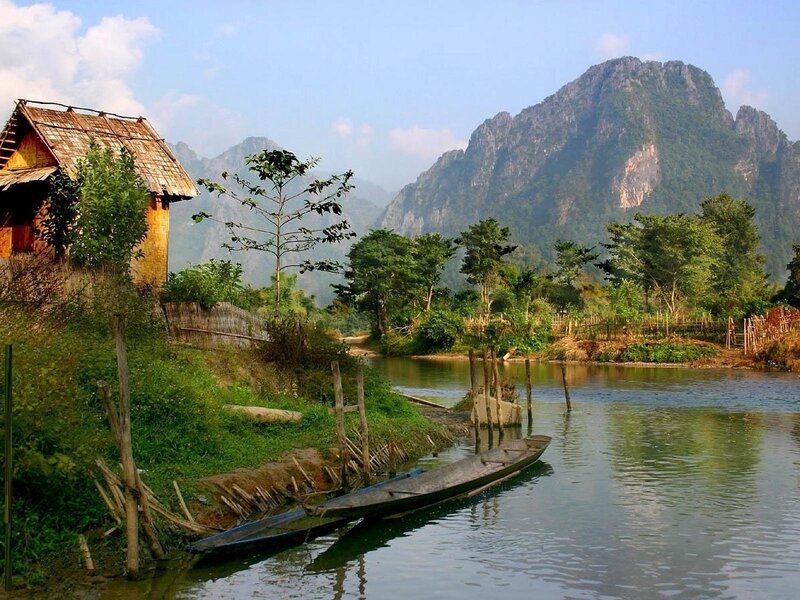 River Village with Mountains — Green