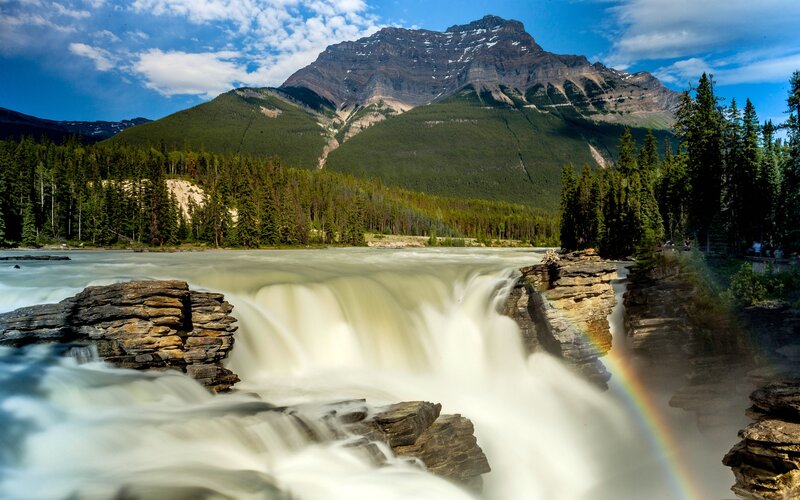 River Waterfall and Mountain — Blue