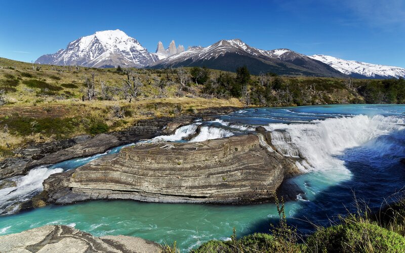 River Waterfall and Mountains