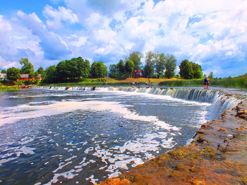 River Waterfall and People