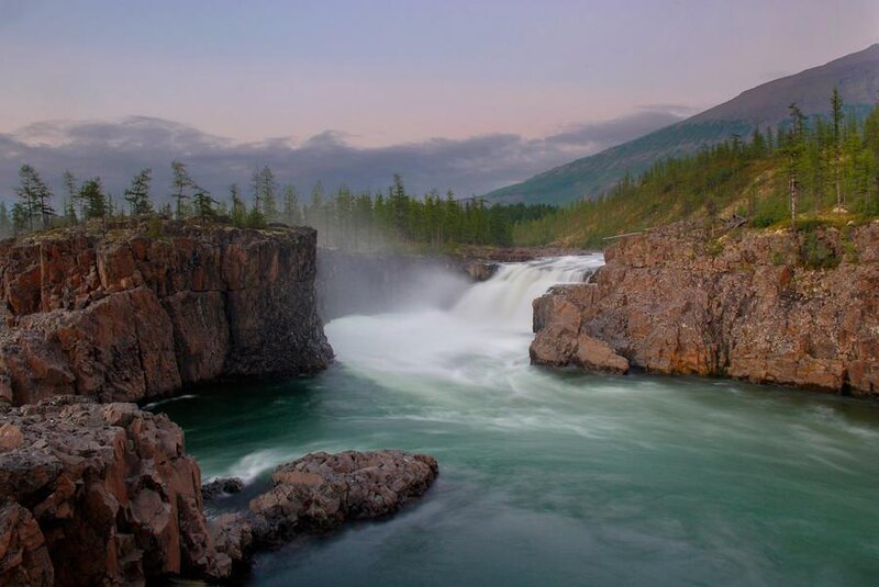 river waterfall at dusk