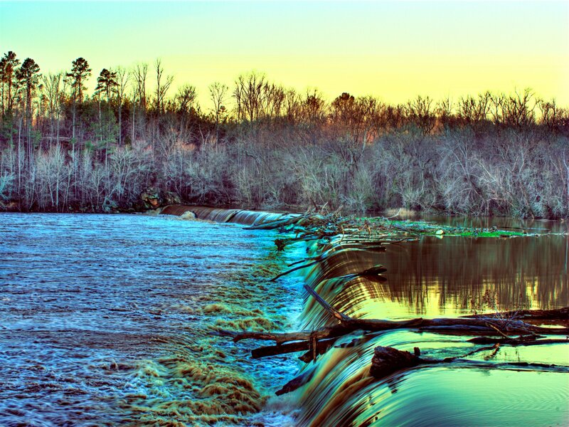 River Waterfall at Dusk — Blue