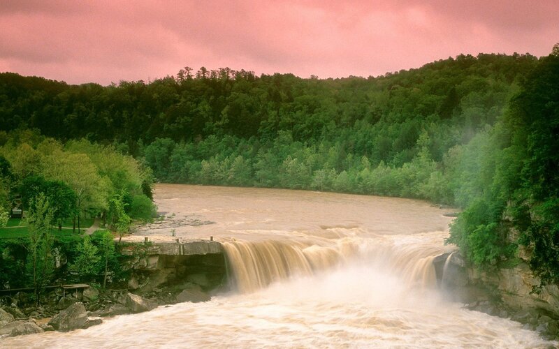 river waterfall at dusk