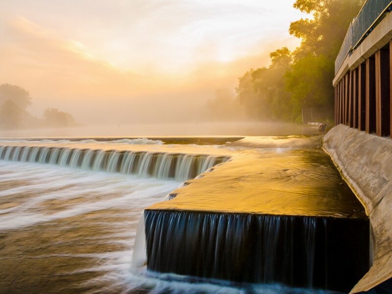 River Waterfall at Sunrise