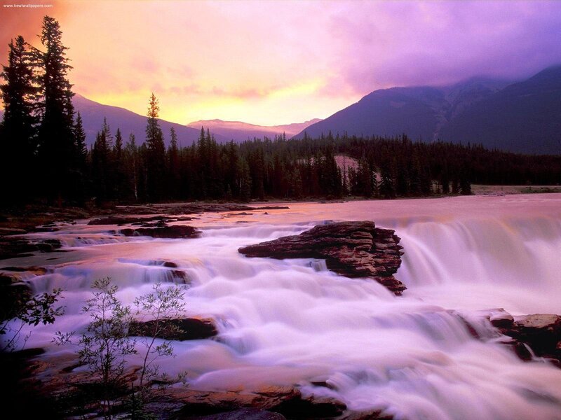 River Waterfall at Sunset — Purple