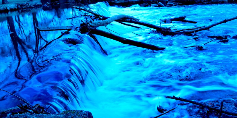 River Waterfall — Blue, Dramatic, Night