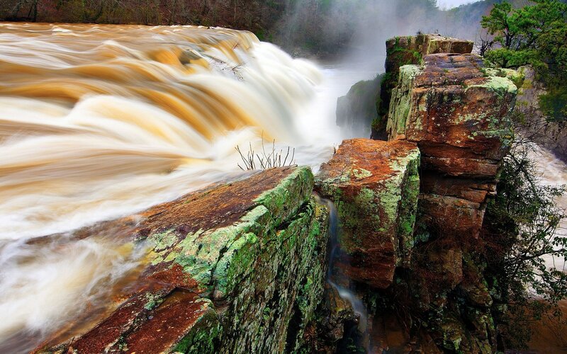 River Waterfall — Brown, Dramatic, Photograph, Rocks, Trees