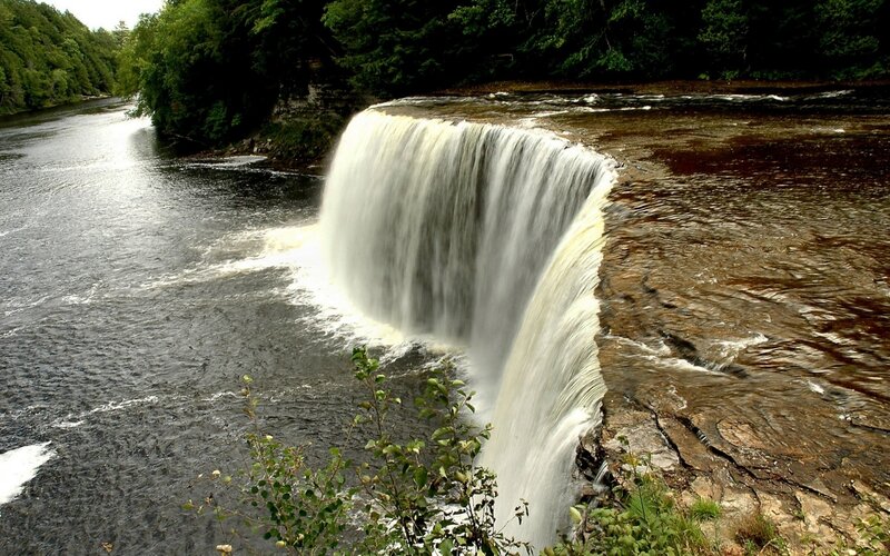 River Waterfall — Green, Serene, Afternoon, Photograph, Trees