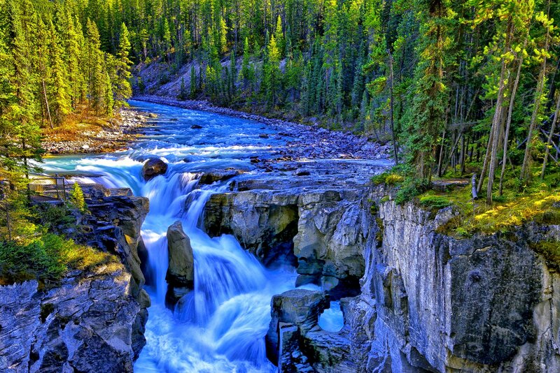 River Waterfall in Canyon — Blue, Dramatic, Afternoon