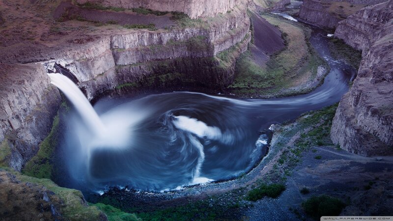 River Waterfall in Canyon — Blue, Dramatic, Photograph