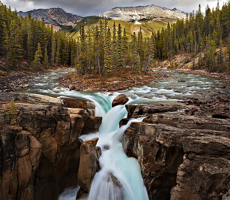 River Waterfall in Canyon — Blue, Dramatic