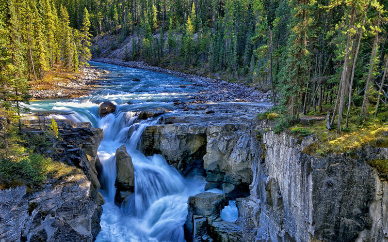 River Waterfall in Canyon — Blue, Serene