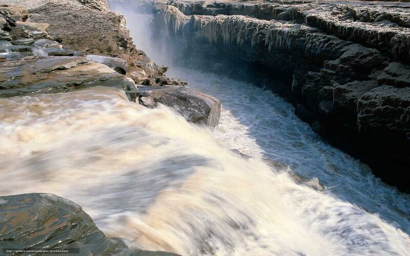 River Waterfall in Canyon — Brown, Dramatic, Afternoon