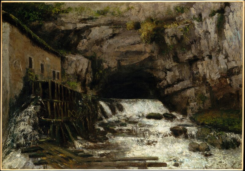 River Waterfall in Canyon — Brown, Dramatic, Painting
