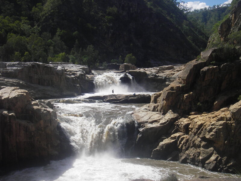 River Waterfall in Canyon — Brown, Dramatic