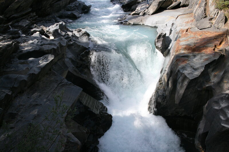 River Waterfall in Canyon — Gray, Dramatic