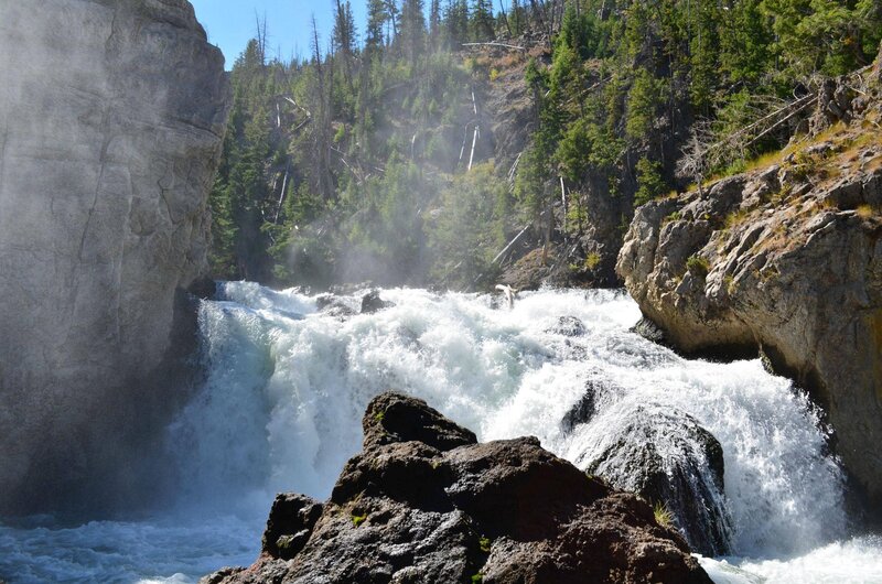River Waterfall in Canyon — Green, Dramatic, Afternoon, Photograph