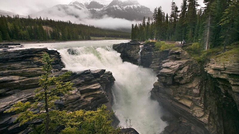 River Waterfall in Canyon — Green, Dramatic, Morning