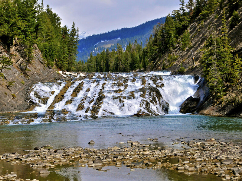 River Waterfall in Canyon — Green, Serene