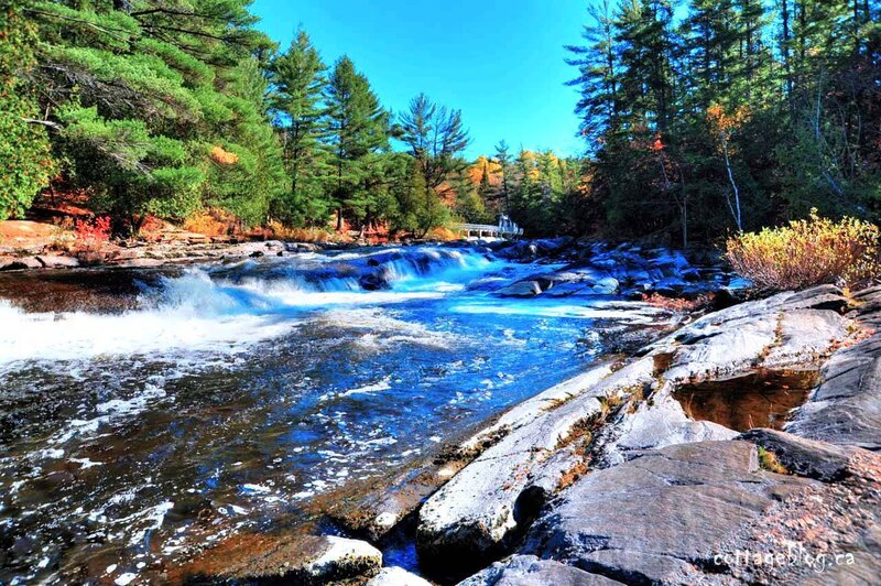 River Waterfall in Forest — Blue, Serene, Autumn