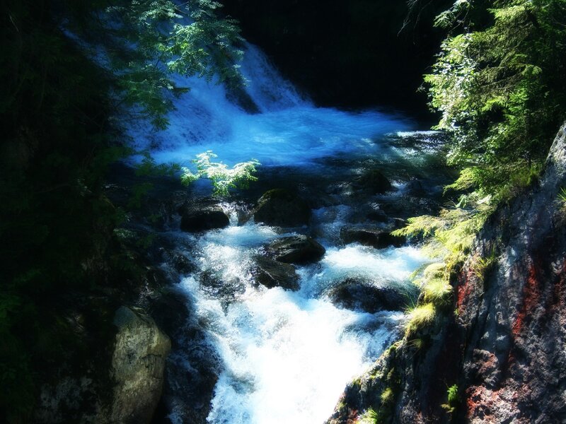 River Waterfall in Forest — Blue