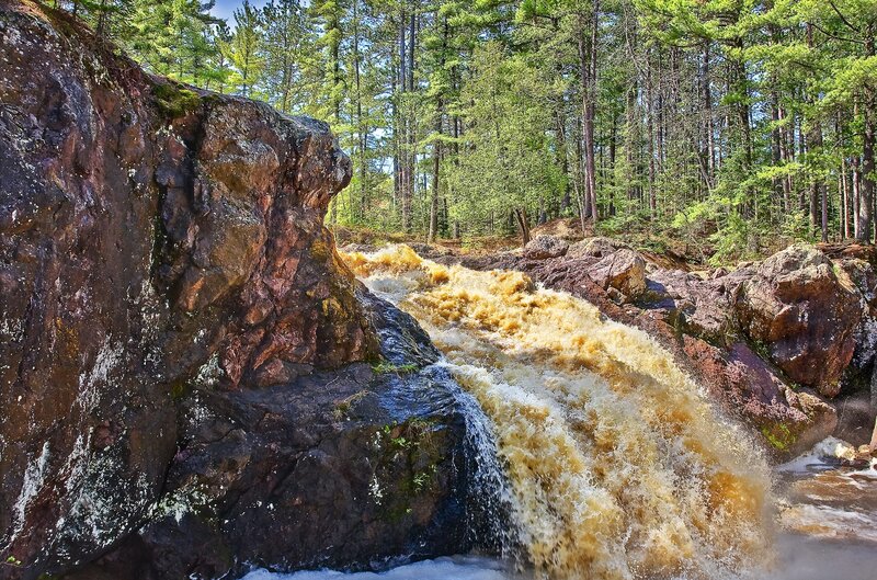 River Waterfall in Forest — Brown, Natural