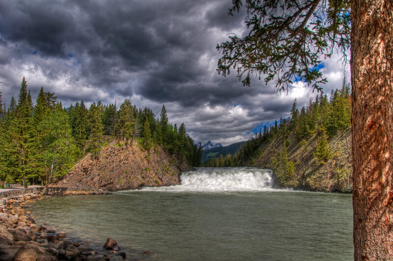 River Waterfall in Forest — Green, Dramatic, Afternoon, Photograph, Trees