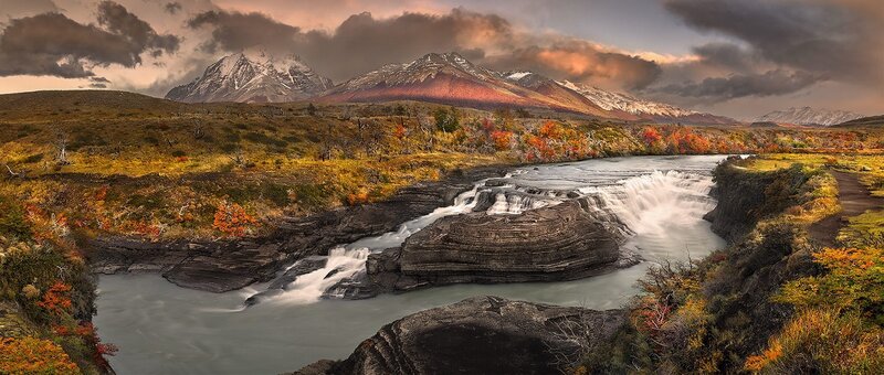 River Waterfall in Mountains — Orange