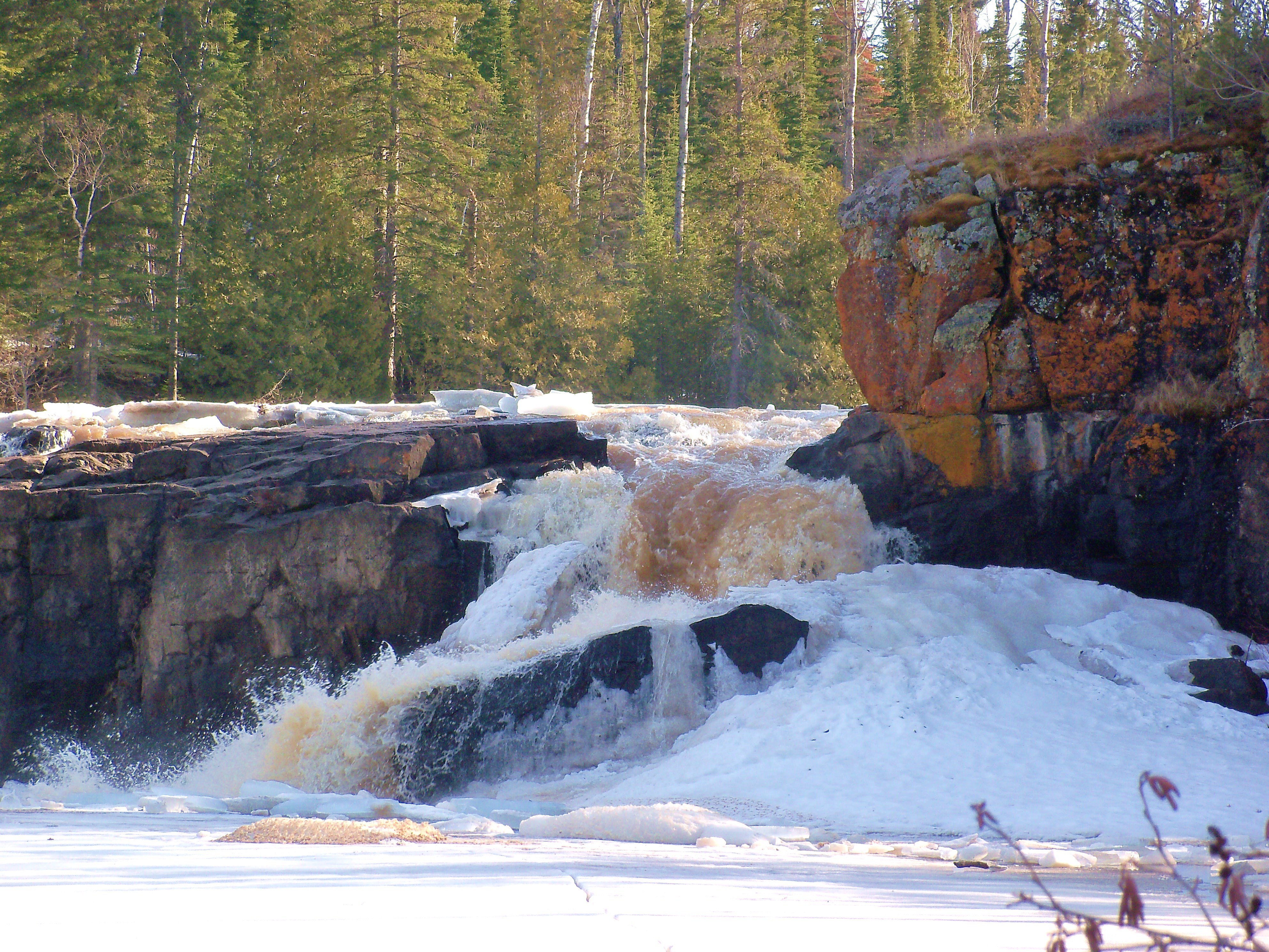 River waterfall in winter