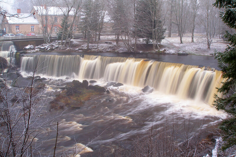 River Waterfall in Winter — Brown, Calm